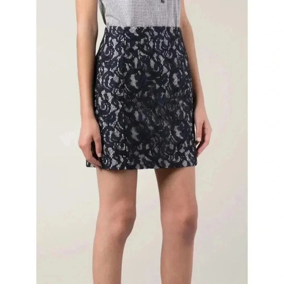 {Carven} Floral Lace Gingham Skirt - Size 10 - Picture 3 of 16